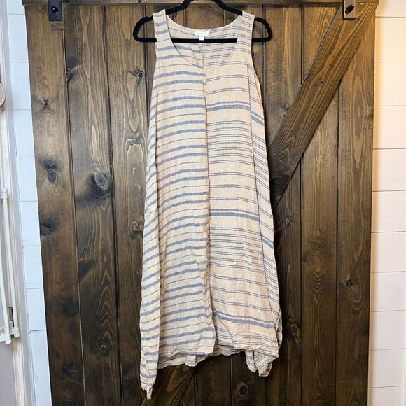 J.Jill Pure Jill Lagenlook Striped Sleeveless 100% Linen Maxi Dress - Picture 1 of 9